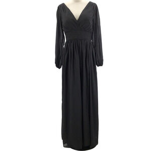 FORMAL PARTY SZ 10 L  black long sleeve vneck bridesmaid maxi dress NEW B30
